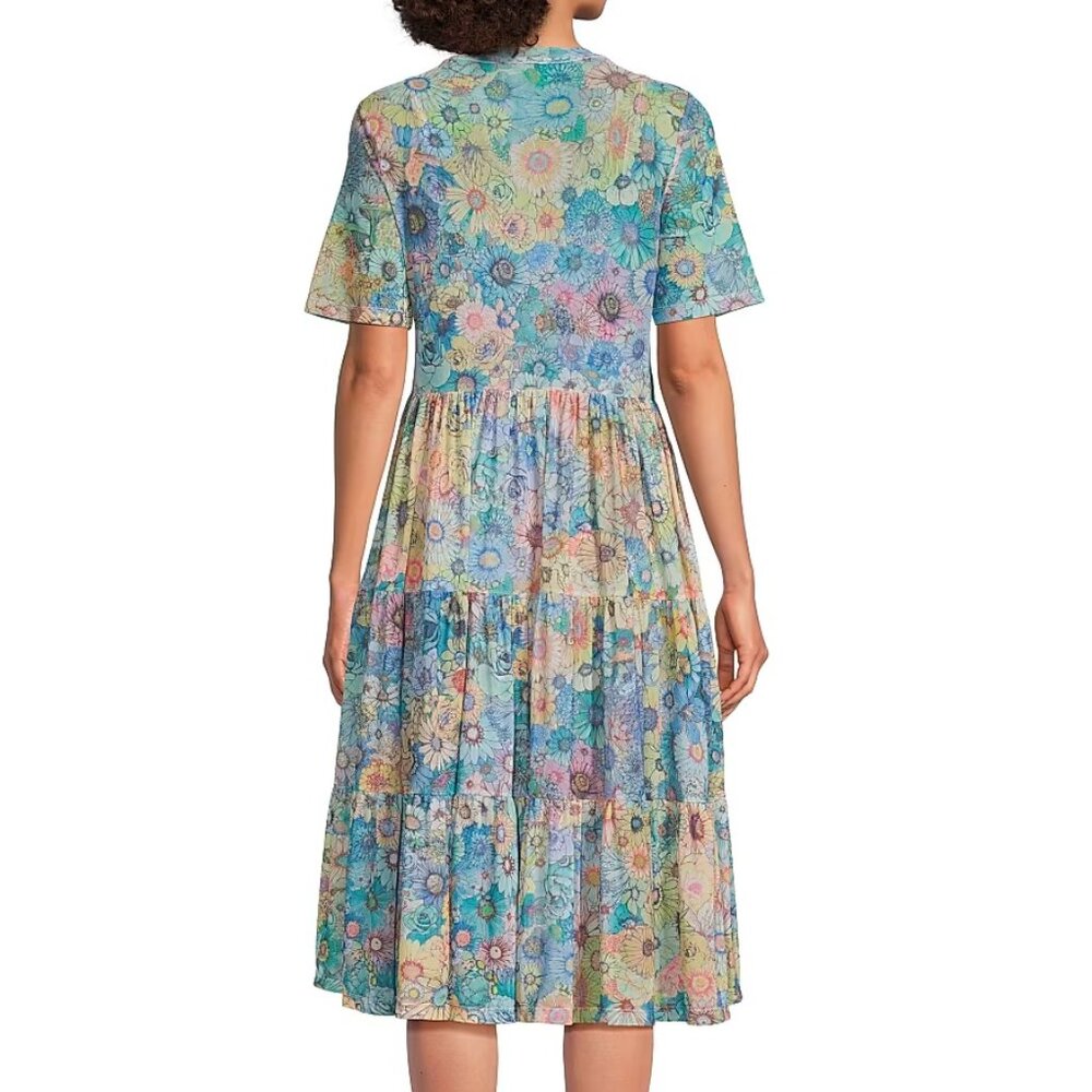 Johnny Was Florentina Mesh Tiered Slip Dress Multi Floral Size Medium - Picture 4 of 16